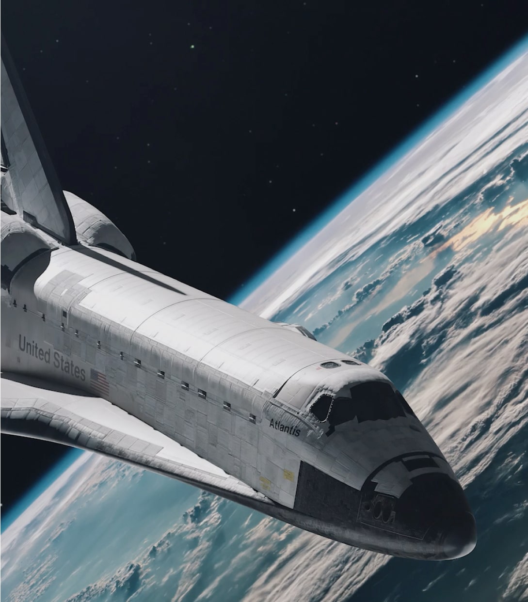 the space shuttle is flying over the earth